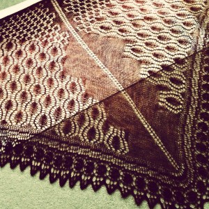 Wool/silk blend shawl drying on my living room floor