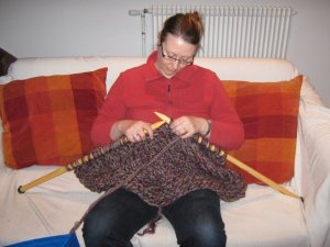 knitting on giant needles